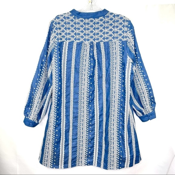 Zara Chambray Denim Eyelet Long Sleeve Smock Dress Sz S - Picture 12 of 13